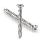 Self tapping screw with flat head and Phillips drive for secure fastening.