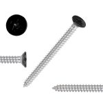 Self tapping screw with flat head and Phillips drive for secure fastening.