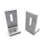 Aluminum L foot brackets for solar panel mounting, featuring a slotted design for adjustable install.