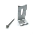 Aluminum L foot bracket for solar panel mounting with bolt for secure installation.