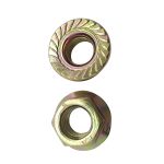 Hex Flange Nut with serrated flange for secure fastening.