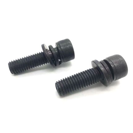 High-strength bolt with captive washer for secure fastening applications.