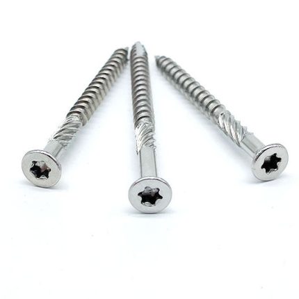 High-quality countersunk flat head Torx deck screws with knurled head for secure fastening.