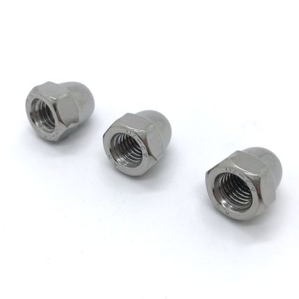 Hexagon domed cap nuts with internal threading for secure fastening.