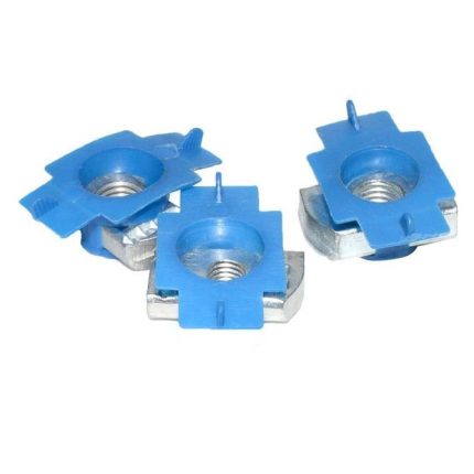 Galvanized channel nut with plastic wing for aluminum profiles, ideal for secure fastening in constr.