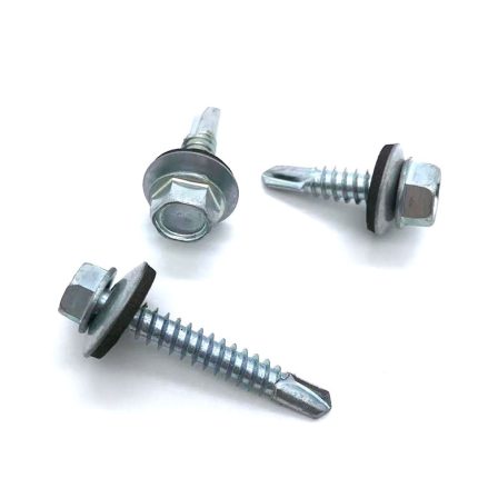 Self-drilling hex head roofing screw for metal roofing applications.