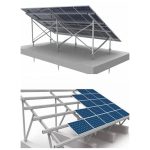 Aluminum ground mounting brackets for solar panels with sturdy support structure.