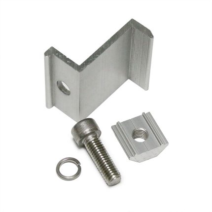 Aluminum end clamp for solar panel mounting systems.