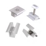 Aluminum mid clamp for solar panel mounting systems.