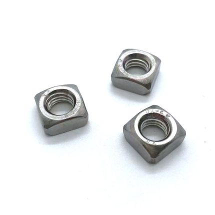 Three DIN557 square nuts for mechanical assembly and fastening.