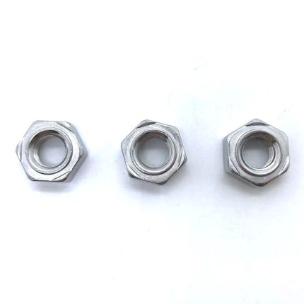 Hexagon weld nut for secure welding and fastening in mechanical assemblies.