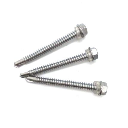 Hex head roofing screw for secure fastening in roofing applications.