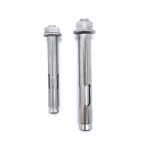 Steel sleeve anchors with hex flange nuts for secure fastening.