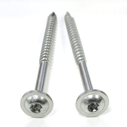 Torx flanged round head decking screw for wood fastening.