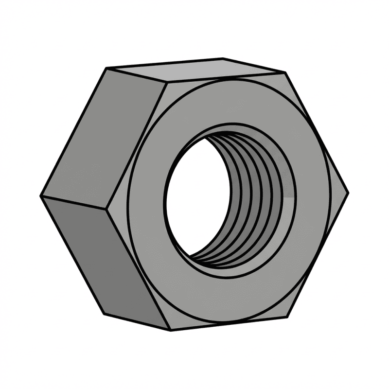 Hex nut close-up for mechanical assembly and hardware applications.