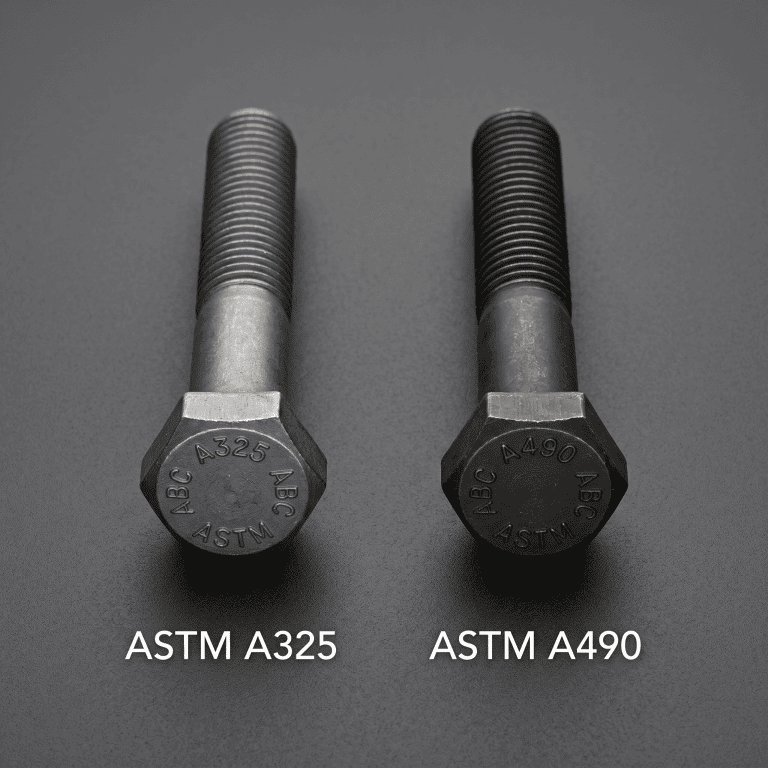 Comparison of ASTM A325 and A490 heavy hex bolts for structural use.