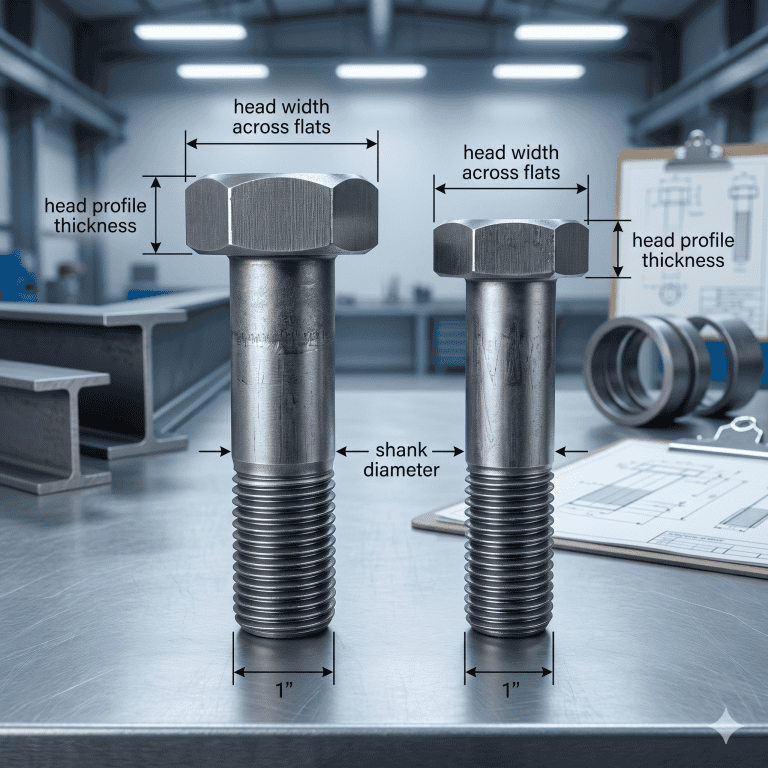Bolt with precise dimensions, including head width, profile thickness, and shank diameter.