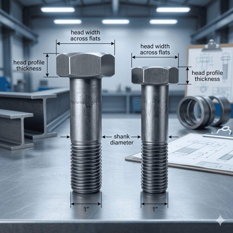 Bolt with precise dimensions, including head width, profile thickness, and shank diameter.