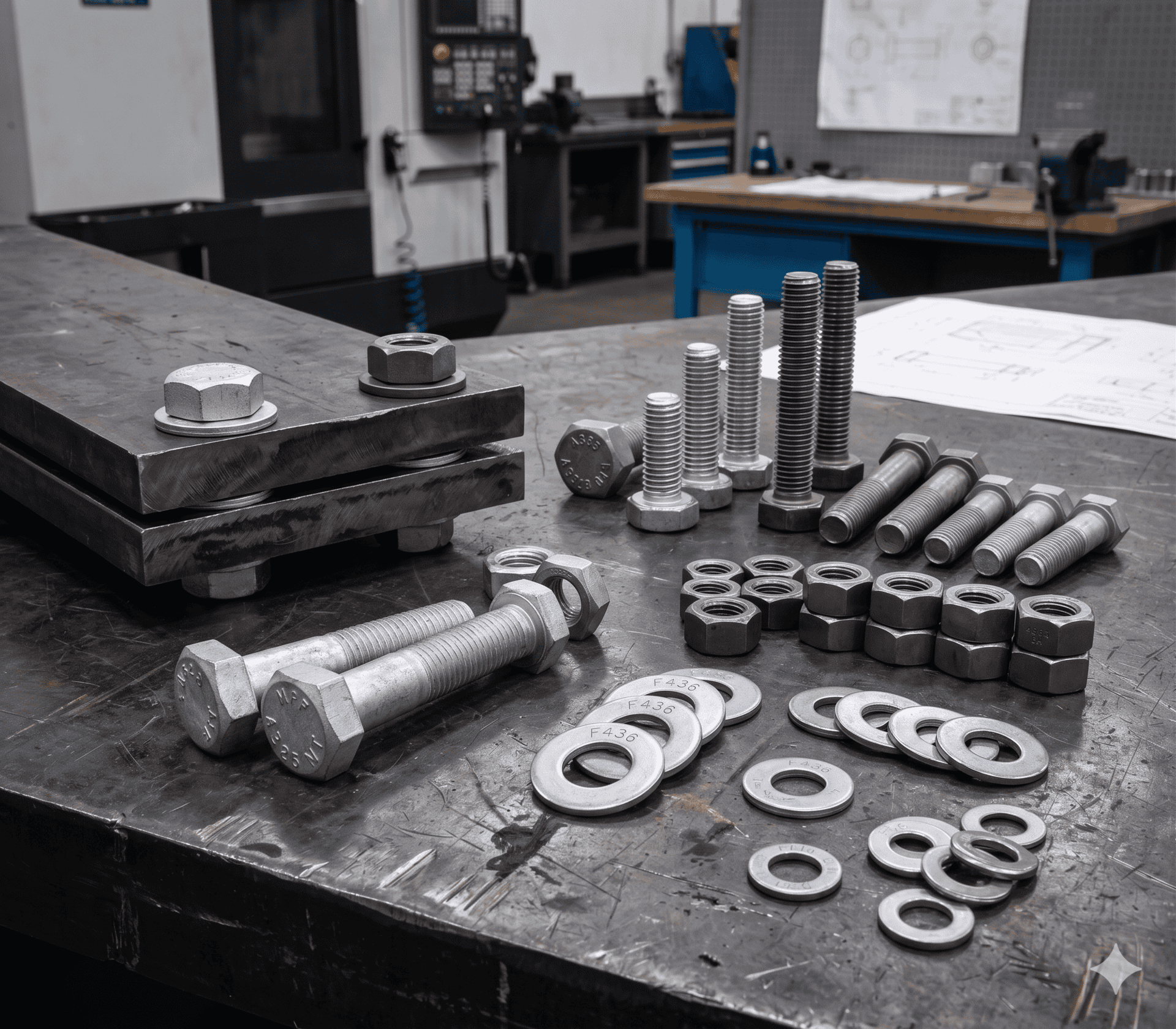 Heavy hex structural bolts and nuts used in steel construction