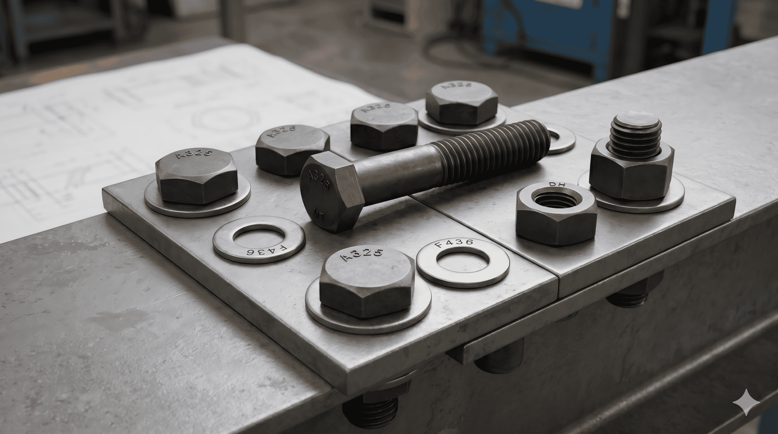 Heavy hex structural bolts and nuts used in steel construction