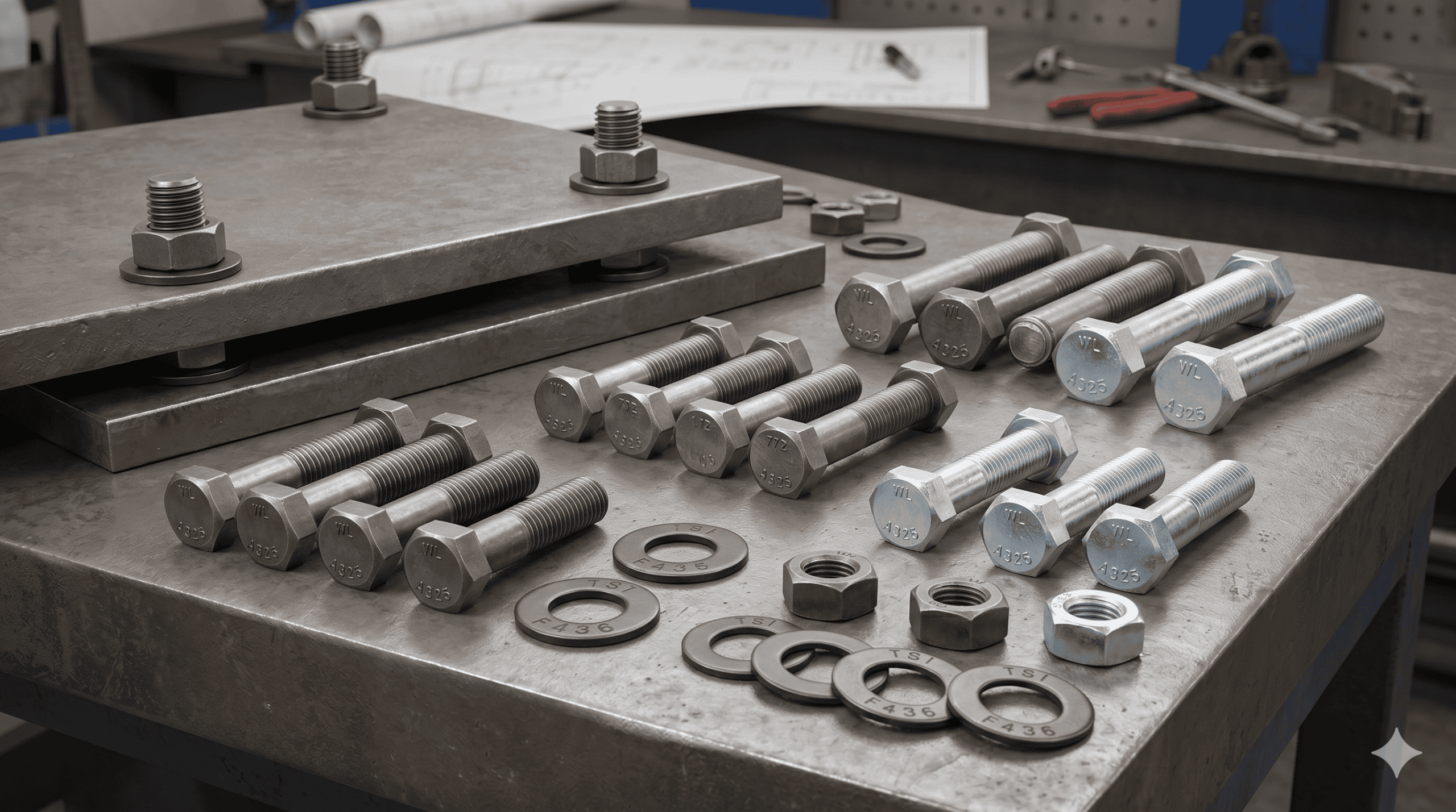 Heavy hex structural bolts and nuts used in steel construction